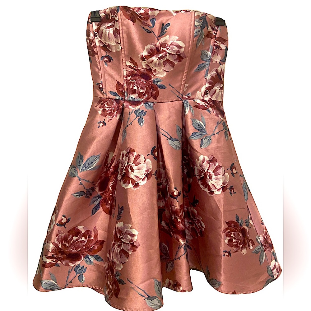 Speechless Juniors' Strapless Floral-Print Fit & Flare Dress Purple Size 1